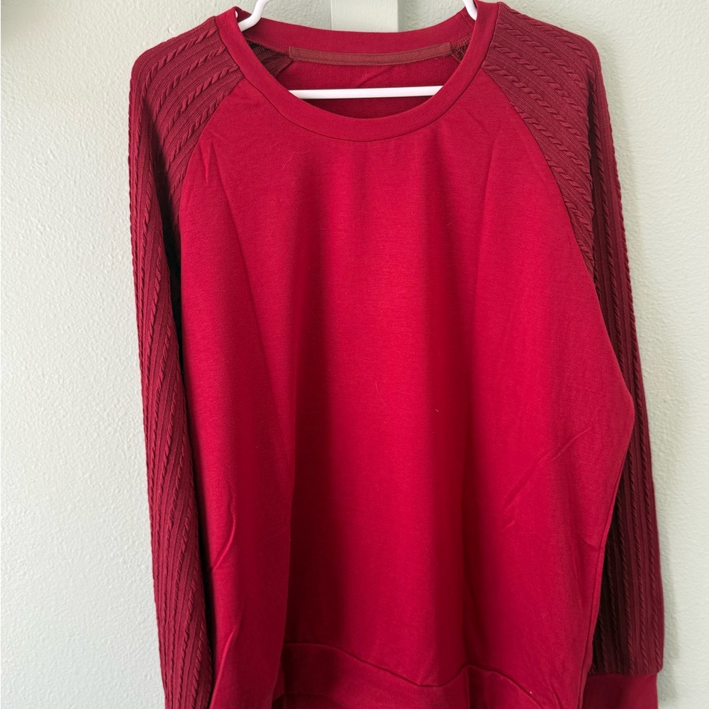 Amazon Women's Crimson Raglan Cable-Sleeve Crew Neck Sweater